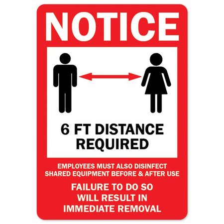 SIGNMISSION PSA, Notice 6ft Distance Required, 14in X 10in Peel And Stick Wall Graphic, OS-NS-RD-1014-25529 OS-NS-RD-1014-25529